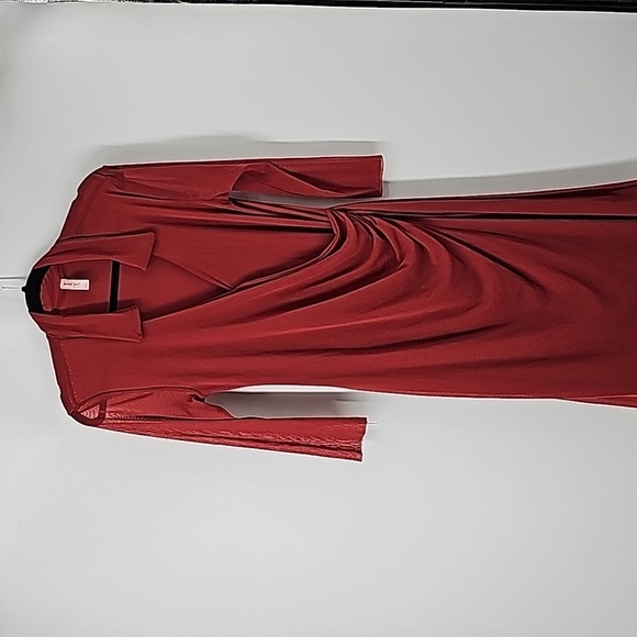 Sweet Pea Cinnamon Brown Mesh Vneck Bodycon Rusched Waist Faux Wrap Dress - Picture 10 of 10